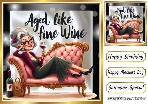 Lovely Glam Gran Aged Like Fine Wine  Satin/Black 8x8 Card