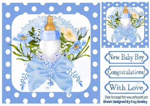Pretty Baby Boy With Bottle 8x8 Blue Polkadot Card Front 