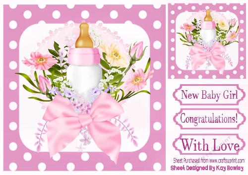 Pretty Baby Girl With Bottle 8x8 Pink Polkadot Card Front