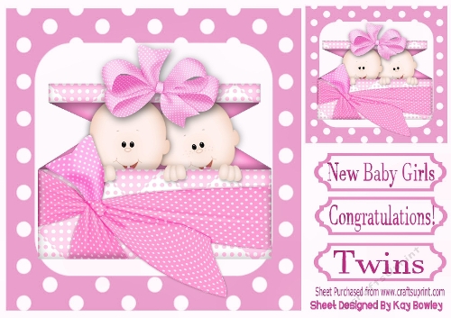 Pretty Baby Girls Surprise Twins 8x8 Pink Polkadot Card Front
