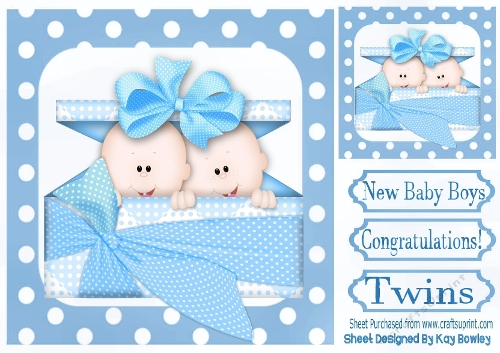 Pretty Baby Boys Surprise Twins 8x8 Blue Polkadot Card Front