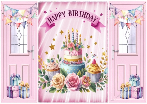 Pink A5 Gatefold Birthday Cake With Roses