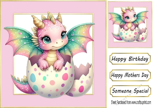 Cute Little Dragon With Spotty Egg 8x8