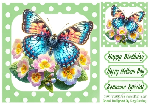 Pretty Butterfly With Flowers Polkadot 8x8 Frame (THREE)