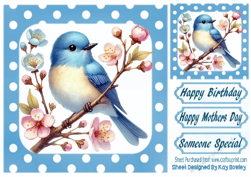 Pretty Blue Bird With Flowers Polkadot 8x8 Frame (ONE) 