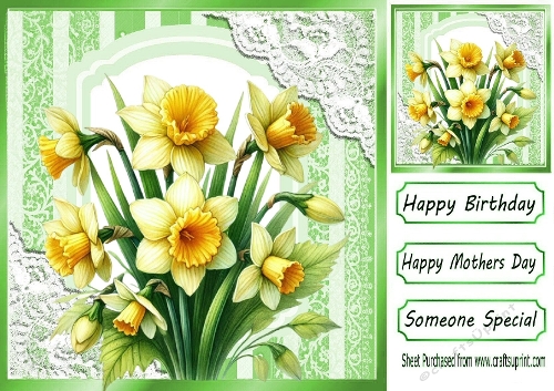 SPRING IS HERE! Pretty Bunch Of Daffodils With Lace 8x8