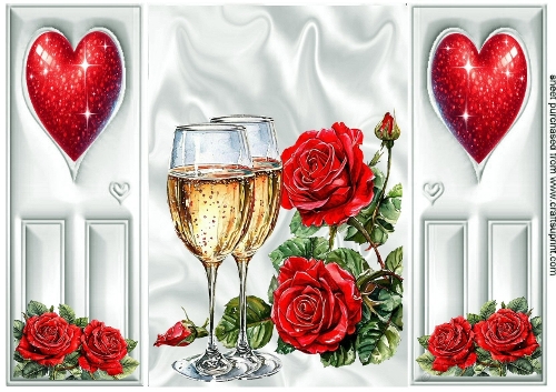Silver A5 Gatefold With Red Roses & Hearts