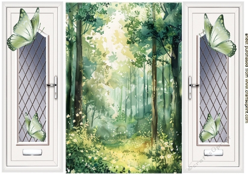 Pretty Green Woodland With Butterflies A5 Gatefold (ONE) 