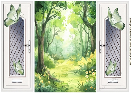 Pretty Green Woodland With Butterflies A5 Gatefold (TWO)