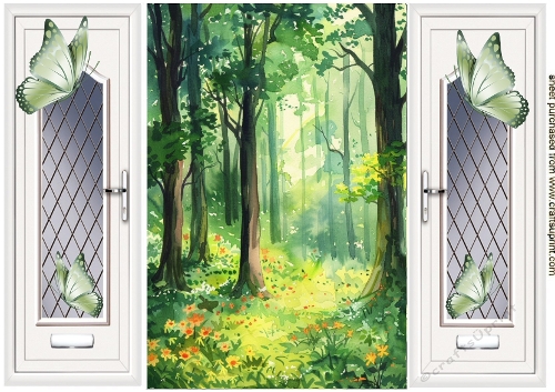Pretty Green Woodland With Butterflies A5 Gatefold (THREE)