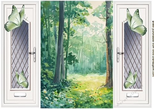 Pretty Green Woodland With Butterflies A5 Gatefold (FOUR)