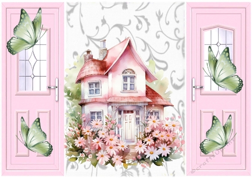 Pretty Pink Gatefold With Butterflies & Cottage (TWO)
