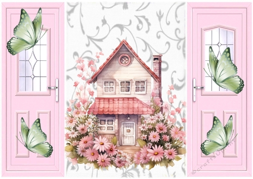 Pretty Pink Gatefold With Butterflies & Cottage (THREE)