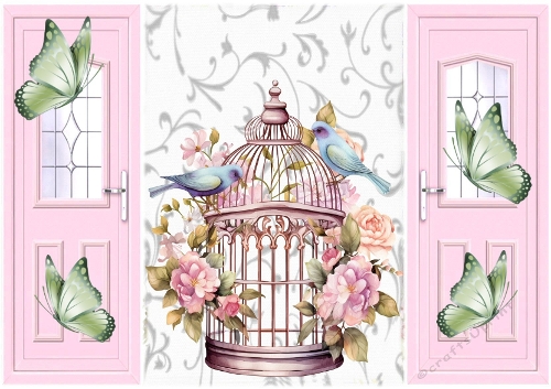 Pretty Pink Gatefold With Birdcage & Blue Birds (ONE)