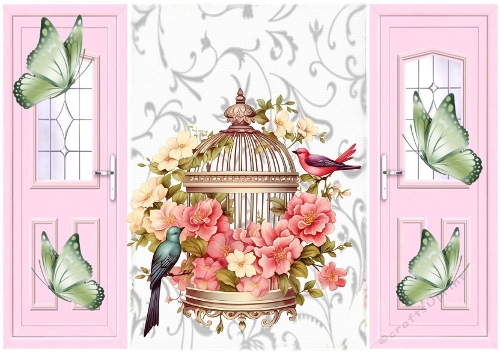 Pretty Pink Gatefold With Birdcage & Blue Birds (THREE)