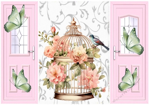 Pretty Pink Gatefold With Birdcage & Blue Birds (FOUR)