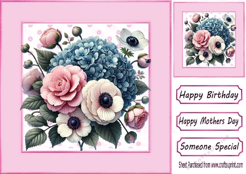 Pink Dot 8x8 Card Front With Flowers (ONE)