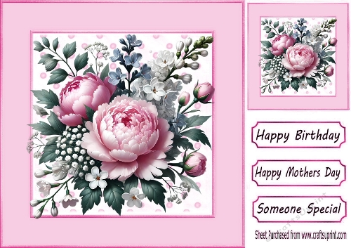 Pink Dot 8x8 Card Front With Flowers (THREE)