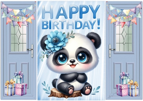  Cute Panda With Presents Blue Gatefold (ONE)
