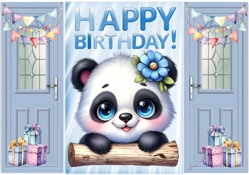 Cute Panda With Presents Blue Gatefold (TWO)