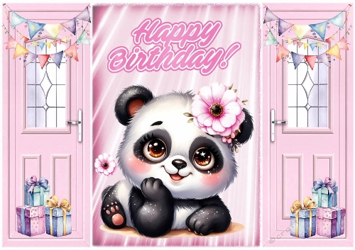 Cute Panda With Presents Pink Gatefold (TWO)