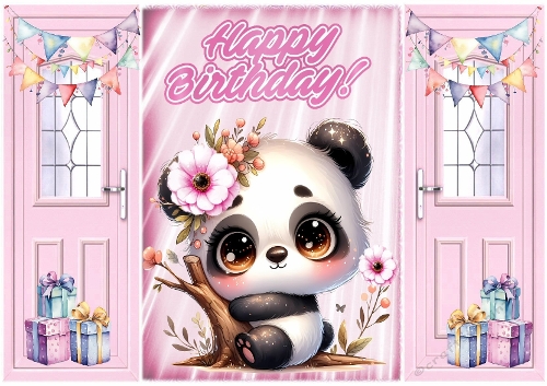Cute Panda With Presents Pink Gatefold (THREE)