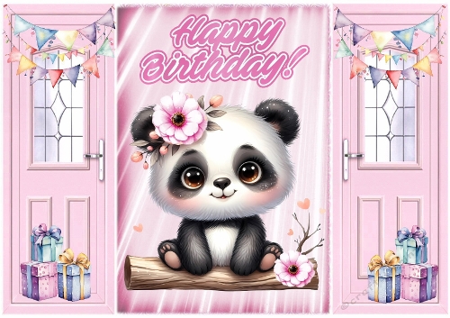 Cute Panda With Presents Pink Gatefold (FOUR)