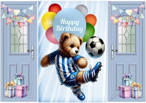 Cute Sports Teddy With Presents Blue Gatefold (TWO)