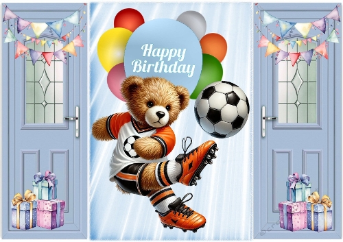Cute Sports Teddy With Presents Blue Gatefold (FOUR)