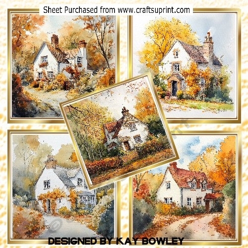 5 Autumn Cottages With Flowers 8X8 Card Fronts