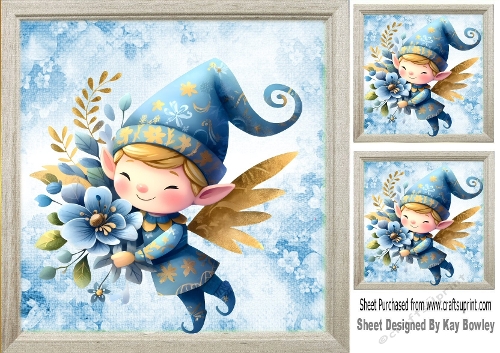 Cute Elf In Blue With Flowers 8X8 Card Front (ONE)