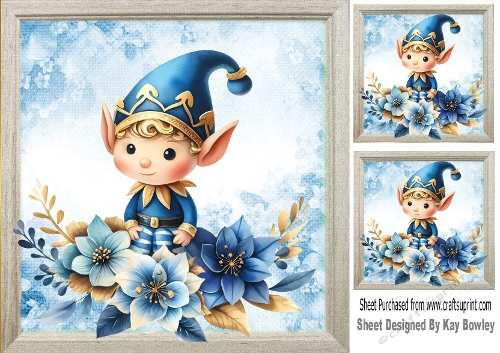 Cute Elf In Blue With Flowers 8X8 Card Front (TWO)