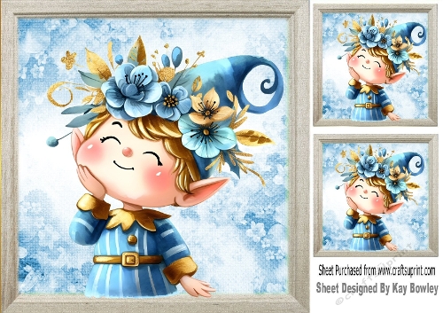 Cute Elf In Blue With Flowers 8X8 Card Front (THREE)