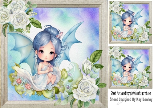 Pretty Fairy In Blue With White Roses 8X8 Card Front (ONE)
