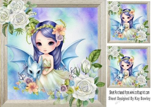 Pretty Fairy In Blue With White Roses 8X8 Card Front (THREE)