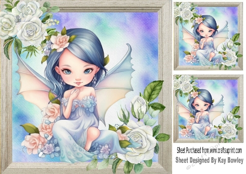 Pretty Fairy In Blue With White Roses 8X8 Card Front (FOUR)