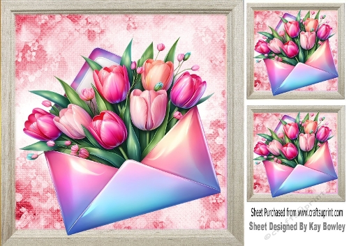 Pretty Envelope With Flowers 8X8 Card Front (FOUR)