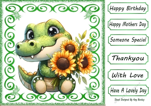 Lovely Animal With Sunflowers in 8x8 Swirl Card Front (ONE)