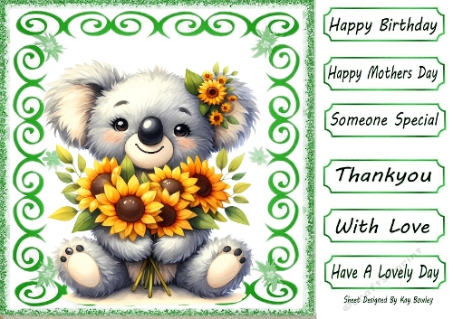 Lovely Animal With Sunflowers in 8x8 Swirl Card Front (TWO)