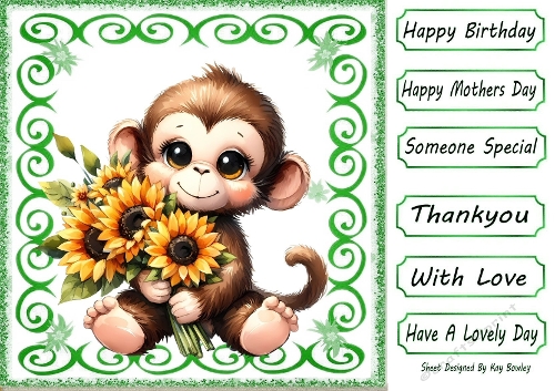 Lovely Animal With Sunflowers in 8x8 Swirl Card Front (FOUR)