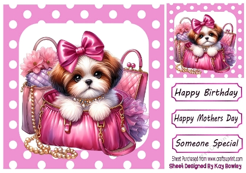 Cute Puppy With Makeup ,Pink Polkadot 8x8 (ONE)