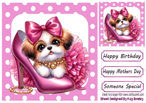Cute Puppy With Makeup ,Pink Polkadot 8x8 (THREE)