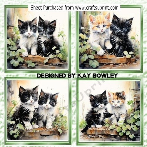 4 Cute Black And White Kittens Playing 8x8 Card Fronts Mini Kit (TWO)