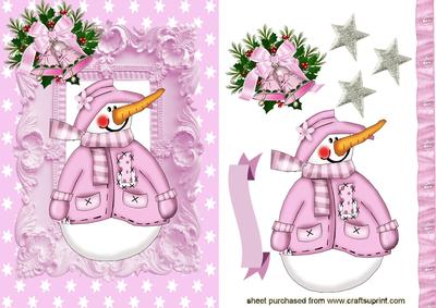 Snowman on Pink Star Background