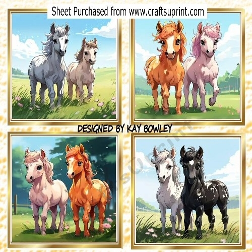 4 Pretty Horses/Foals  8x8 Card Fronts Mini Kit