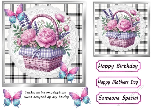Pretty Basket Of Flowers In Black/White Gingham 7X7 Frame  (ONE)