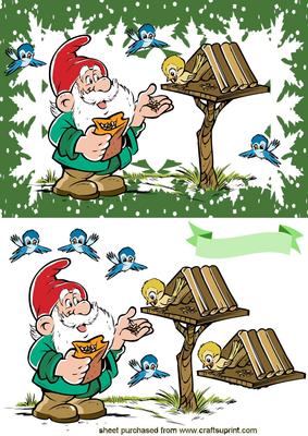 Loveable Little Gnome Feeding the Birds