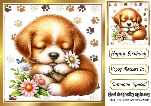 Cute Sleeping Puppy With Daisies 8x8 (ONE)