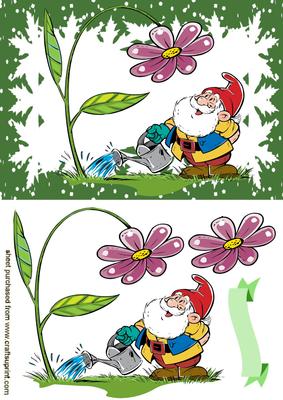 Cute Little Gnome, Watering a Flower
