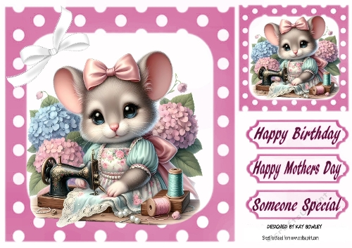 Pretty Mouse Sewing In Pink Polkadot 8X8 Frame (ONE)